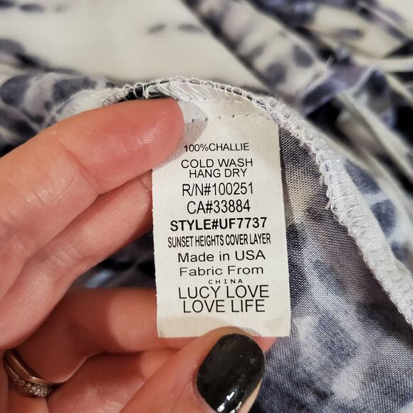 Lucy Love NWOT Tie Dye Fringe Blue White Open Cardigan Topper Womens Size M Boho - Picture 7 of 9